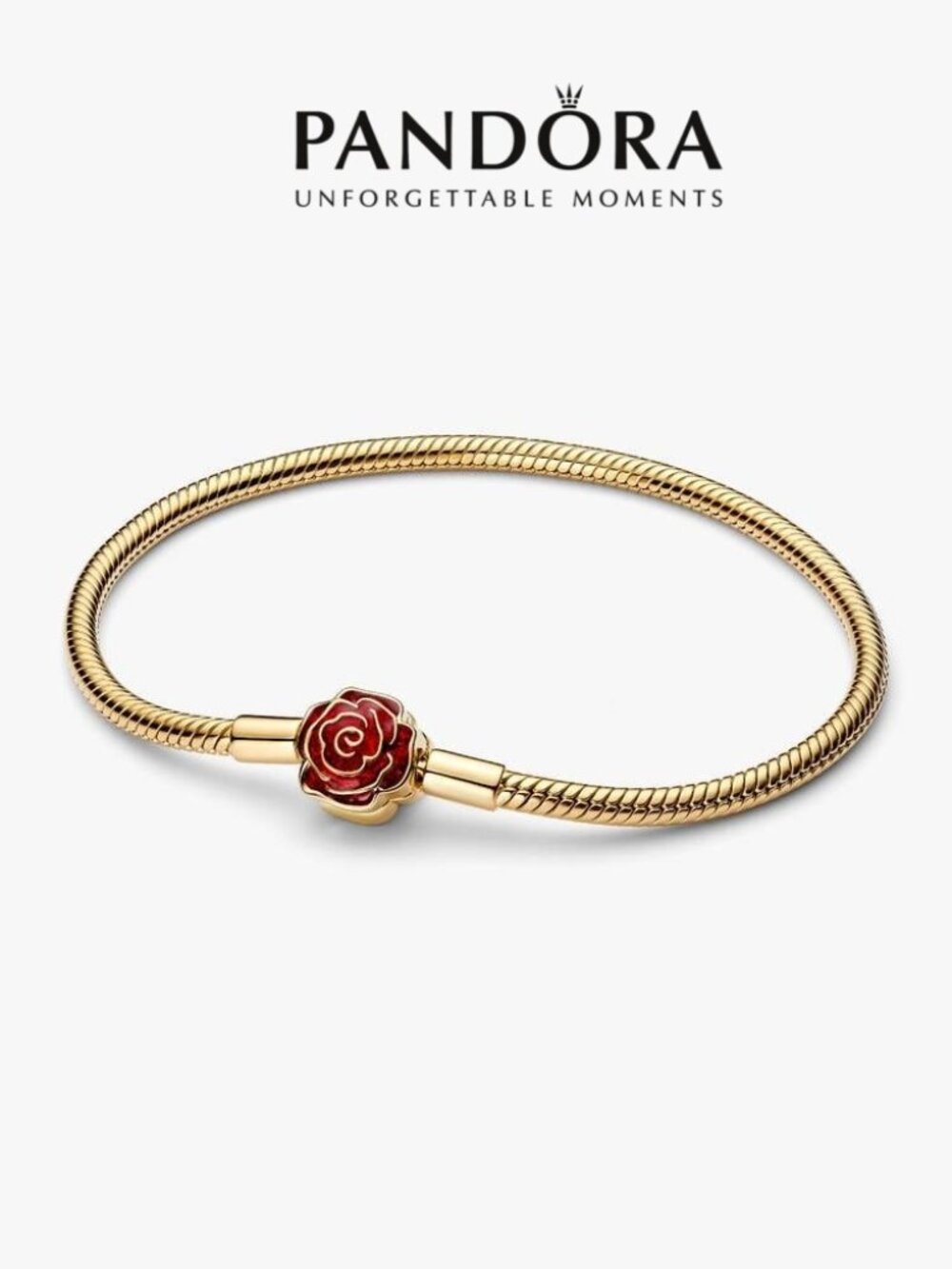 Pandora Disney Beauty and the Beast Enchanted Rose Snake Chain Bracelet